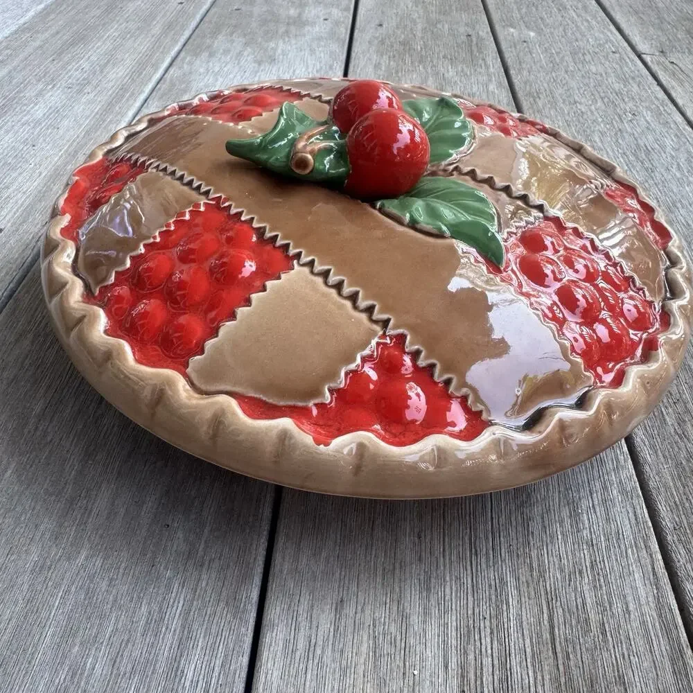 Vintage Cherry Pie Covered Baking Dish with Lid Vintage Lattice Cottagecore